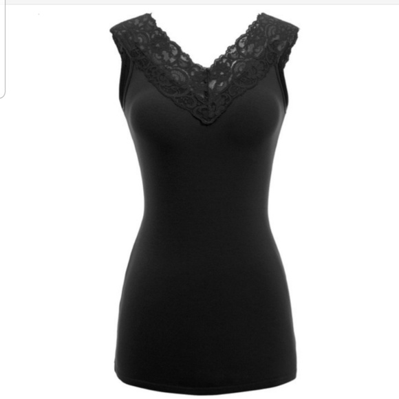 Sexy lace deep vneck stretchy lowcut black top - Picture 2 of 3